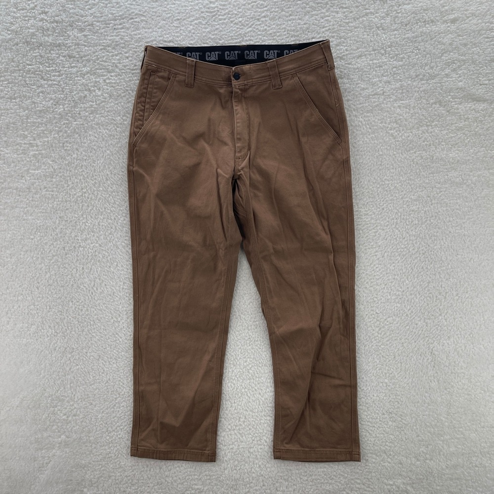 CAT Caterpillar Pants Mens 34x30 Brown Canvas Stretch Utility Outdoor Workwear
